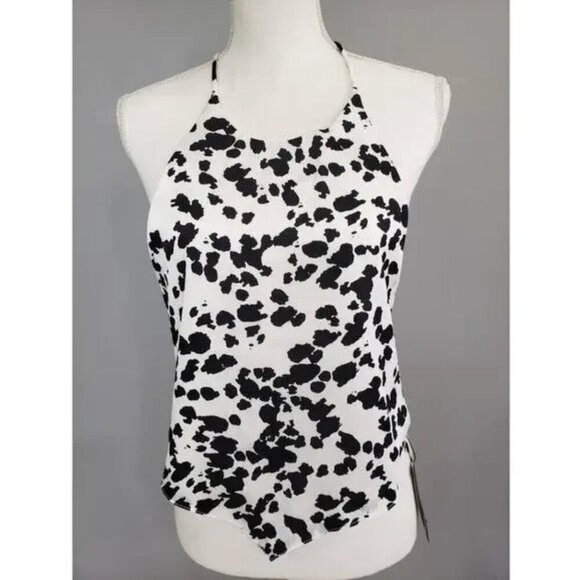 Nasty Gal Halter Tie Back Top 6 Animal Print Backless White Black Spots Western - Picture 2 of 4